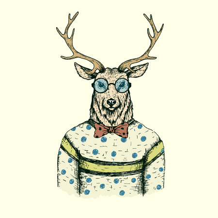 Hipster deer like a man dressed in the blouse .Hand drawn work.Vector illustrationのイラスト素材