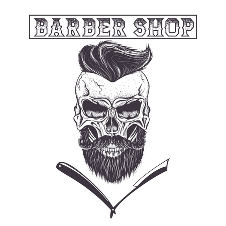 Skull of human with hairstyle.Fashion style.Hipster with beard isolated on white background.Vector illustrationのイラスト素材