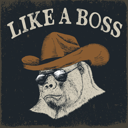 Steep gorilla in cowboy hat.Prints design for t-shirtsのイラスト素材