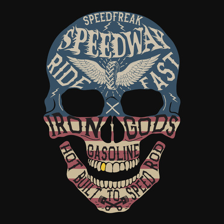 Vintage label with skull .Grunge effect.USA flag on it.Prints design for t-shirtsのイラスト素材