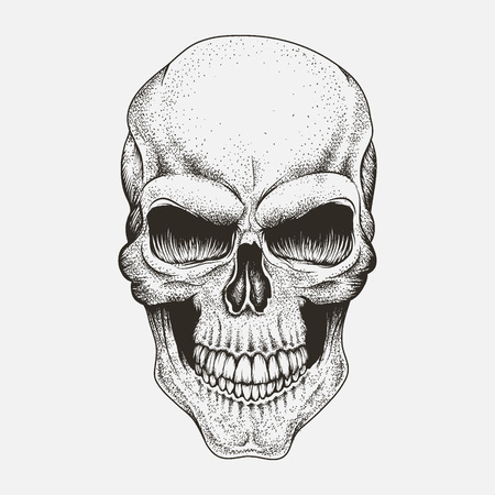 Scary skull of human .Engraved style.Vector illustrationのイラスト素材