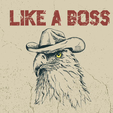 Eagle cowboy is like a boss.Hand drawn style. Prints design for t-shirtsのイラスト素材