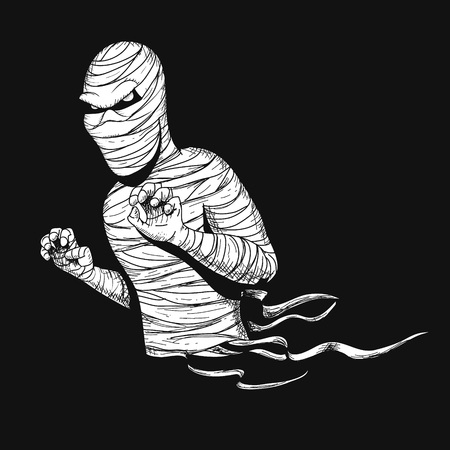Awful mummy like a ghost.Hand drawn vector illustrationのイラスト素材
