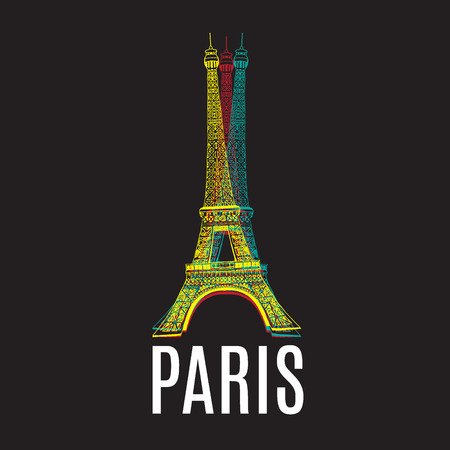 Eiffel tower and text Paris.Vector elementのイラスト素材