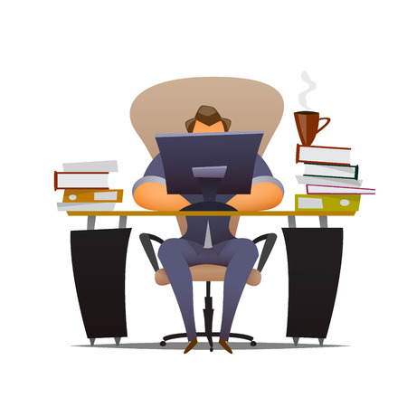 Businessman works hard at an office.Cartoon vector illustrationのイラスト素材