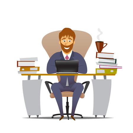 Worker works at an office and smiling .Cartoon vector illustrationのイラスト素材