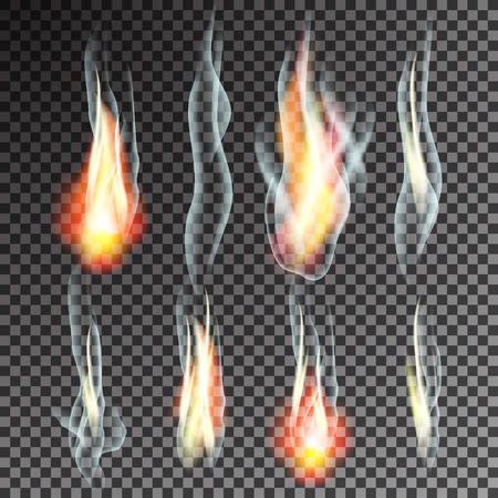 Set of smoke and flames. Transparent Background. Vector Illustration.のイラスト素材
