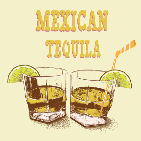 Two stemware of tequila with lime.Vector illustrationのイラスト素材