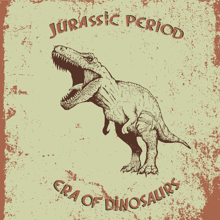 Angry tyrannosaur Rex.Vintage label with dinosaur.Grunge old background.Typography design for t-shirts.Jurassic period.Vector illustrationのイラスト素材
