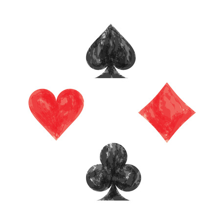 Collection of playing card symbols on white background.Vector watercolor illustrationのイラスト素材