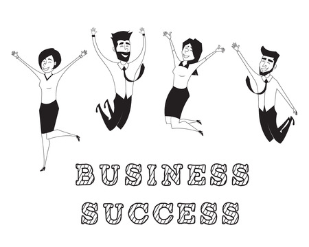 Business people jumping and celebrating victory. Graphic vector illustration.Flat designのイラスト素材