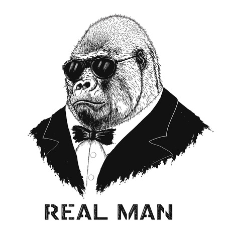 steep gorilla like a real man in jacket and sunglasses.Fashion styleのイラスト素材