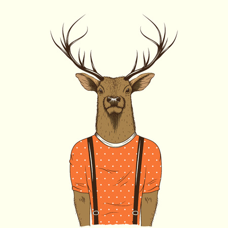 Modern deer hipster. Dressed in t-shirt.Vector illustrationのイラスト素材