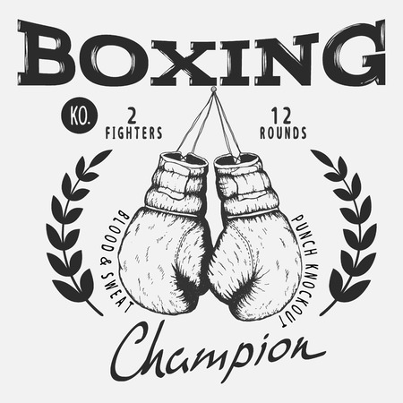 Old boxing gloves.Boxing champion.Vintage style.Prints design for t-shirtsのイラスト素材