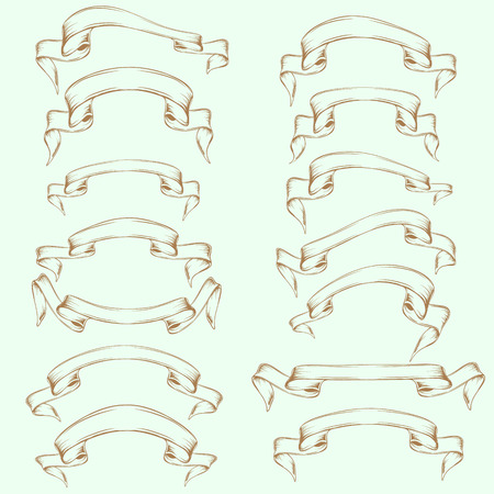 Collection of vintage ribbons.Isolated on white background.Vector hand drawn illustrationのイラスト素材