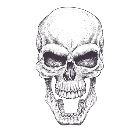 Angry skull.Dotwork.Isolated on white background. Vector illustrationのイラスト素材