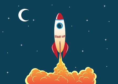 rocket soars into the sky.Start up idea concept.Business or space theme.Vector illustrationのイラスト素材
