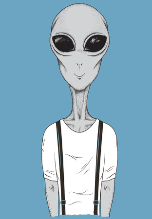 Martian dressed in t-shirt like a human.Cartoon vector illustration.のイラスト素材
