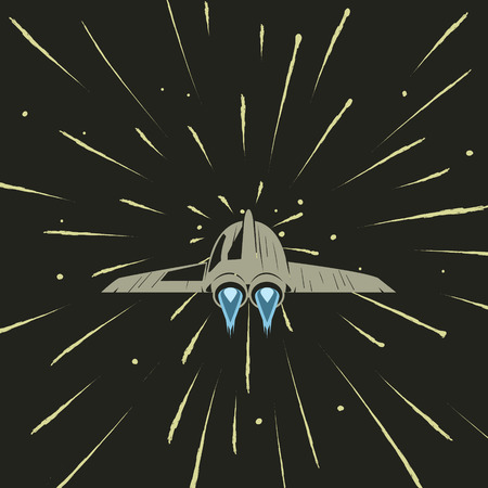 spaceship travel with speed of light.Cosmic adventure.Cartoon vector illustrationのイラスト素材