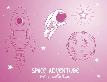 cute astonaut catch the stars.Cosmic adventure.Cartoon childish vector illustrationのイラスト素材