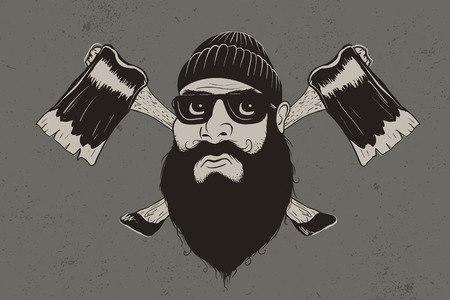 lumberjack with two axes.Retro vector label.Prints designのイラスト素材