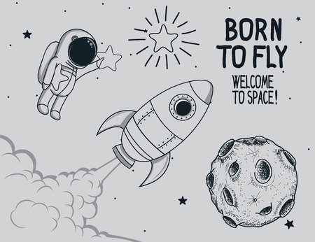Born to fly.Hand drawn vector illustration of astronaut life.のイラスト素材