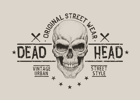 Dead head street style old label with skull.のイラスト素材