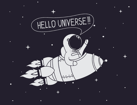 astronaut explore space on rocket.Spaceman adventure.Childish vector illustrationのイラスト素材