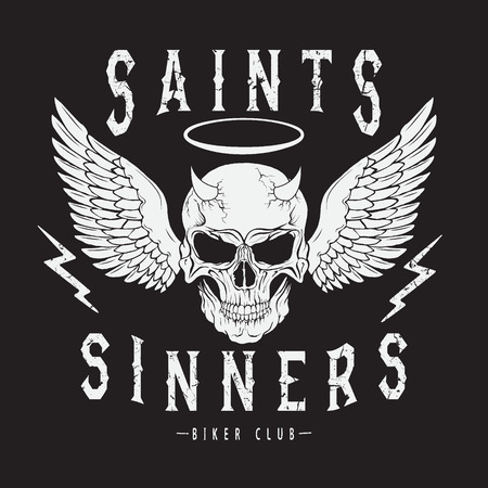 Vintage emblem.Horned skull with wings.Bikers prints designのイラスト素材