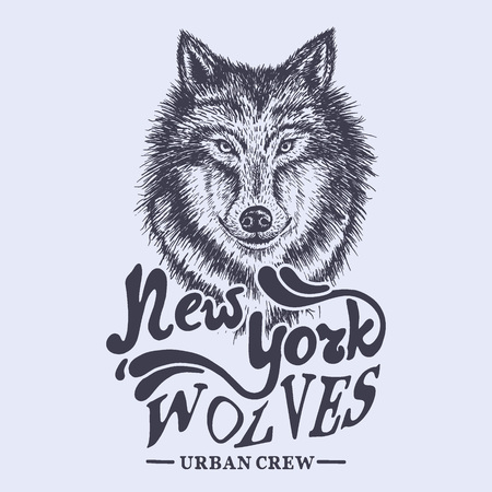 wolf new york label.Prints design for t-shirtsのイラスト素材