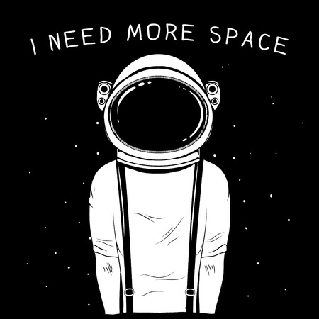 Boy dressed in spaceman helmet and t-shirt.Slogan-I need more space.Art vector illustrationのイラスト素材