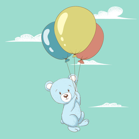 Cute bear flying with balloons.のイラスト素材
