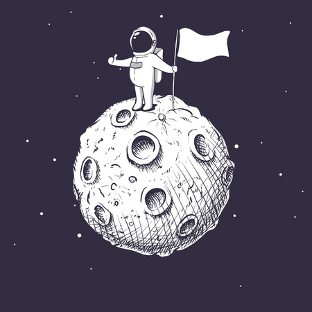 Astronaut has put the flag on lunar surface.Mission to Moon was completed.Vector illustrationのイラスト素材