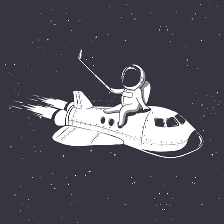 astronaut photographs himself on space shuttle.Vector illustrationのイラスト素材