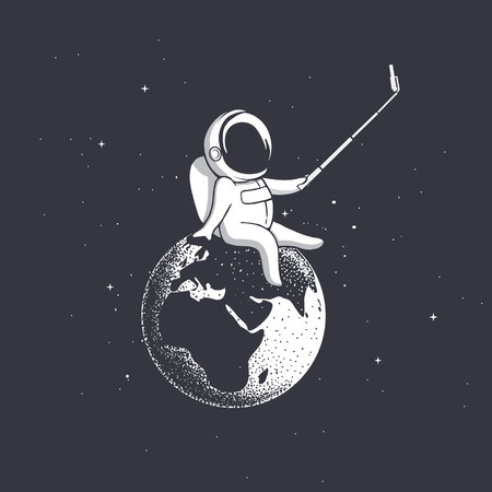 astronaut photographs himself on Earth.Prints design.Vector illustrationのイラスト素材