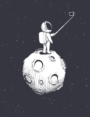 astronaut photographs himself on Moon.Space vector illustrationの写真素材