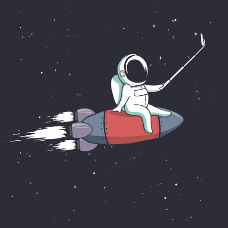 the astronaut photographs himself on spaceship.Vector illustrationのイラスト素材
