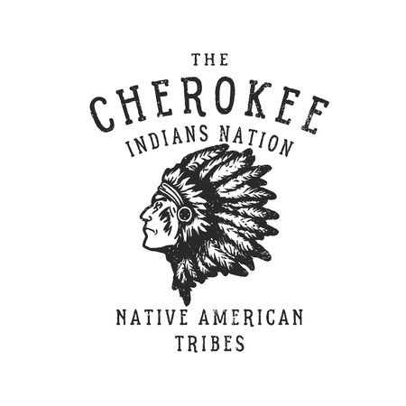 Vintage hand drawn badge.The cherokee indians nation .Vector illustrationのイラスト素材