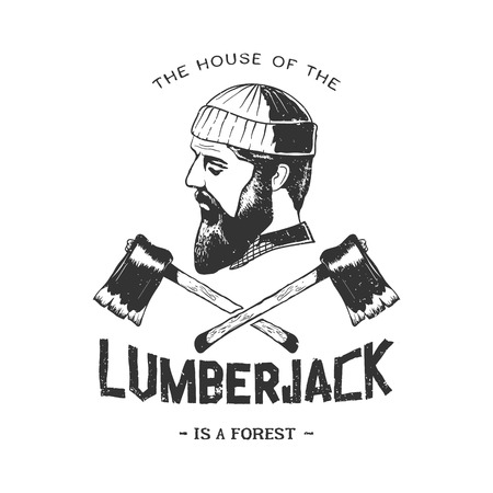 vintage badge with lumberjack made in hand drawn style.の写真素材