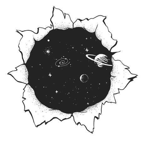hole to space in paper.Handcrafted style. Vector imageのイラスト素材
