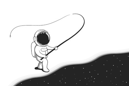 astronaut is fishing in the cosmic sea . Space fisher.Fantasy style.Vector imageのイラスト素材