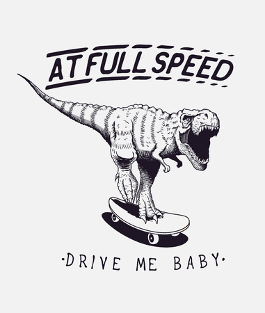 satisfied tyrannosaur rex rides on skateboard at full speed.Dinosaur skateboarder .Prints design for t-shirtsのイラスト素材