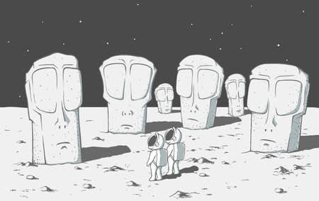 alien stone monolithic statues in spaceのイラスト素材