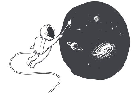 Astronaut artist paint the universe.Vector illustrationのイラスト素材