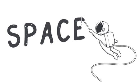 Astronaut artist paint the word - space. Vector illustrationのイラスト素材