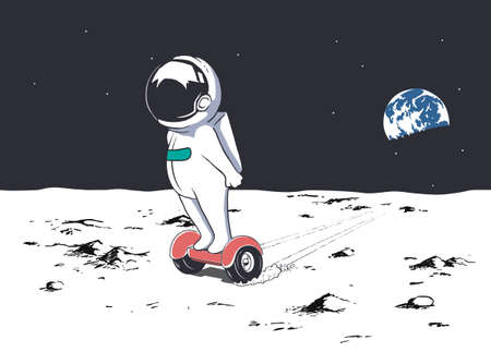 Astronaut rides on gyro scooterのイラスト素材