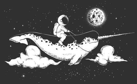 astronaut and narwhalのイラスト素材