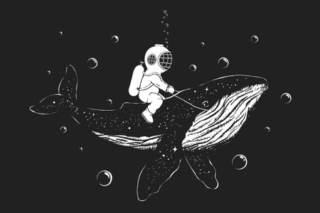 Diver and whale there are underwaterのイラスト素材