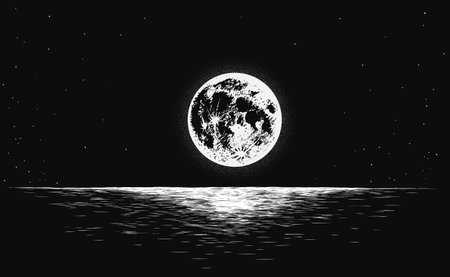 View to full moon on the seaのイラスト素材