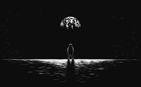 Astronaut and far away planet Earthのイラスト素材